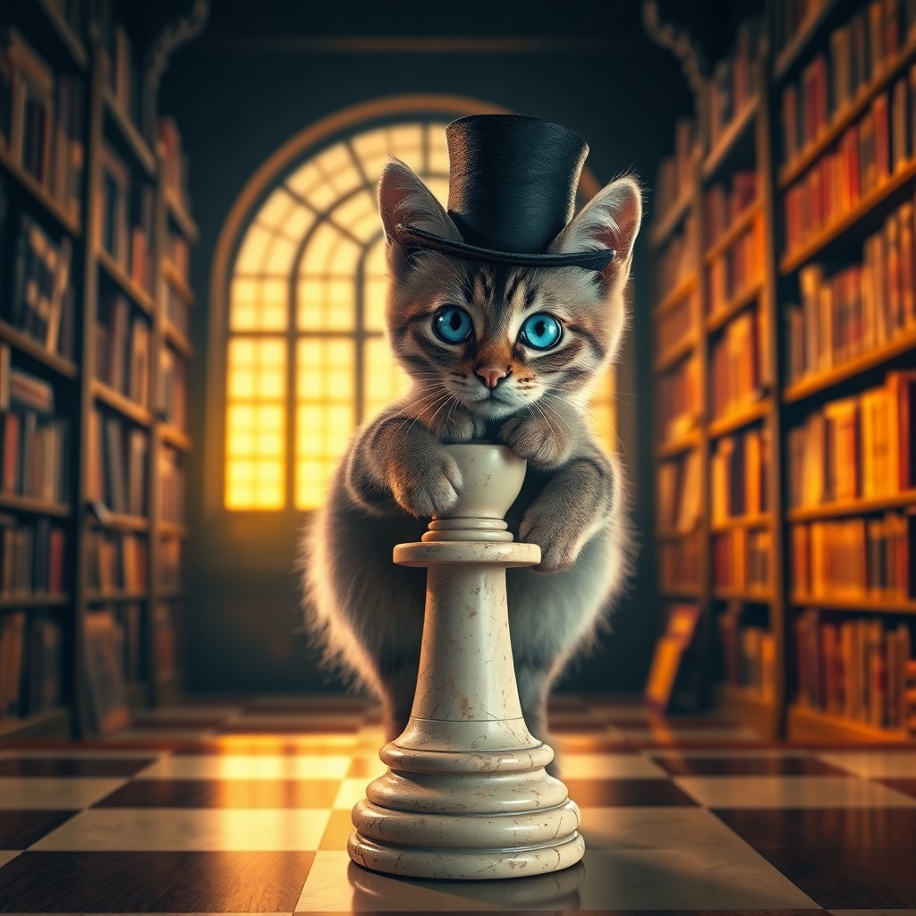 AI generated art for prompt: A captivating digital art composition features an enchanting feline with piercing blue eyes adorned 