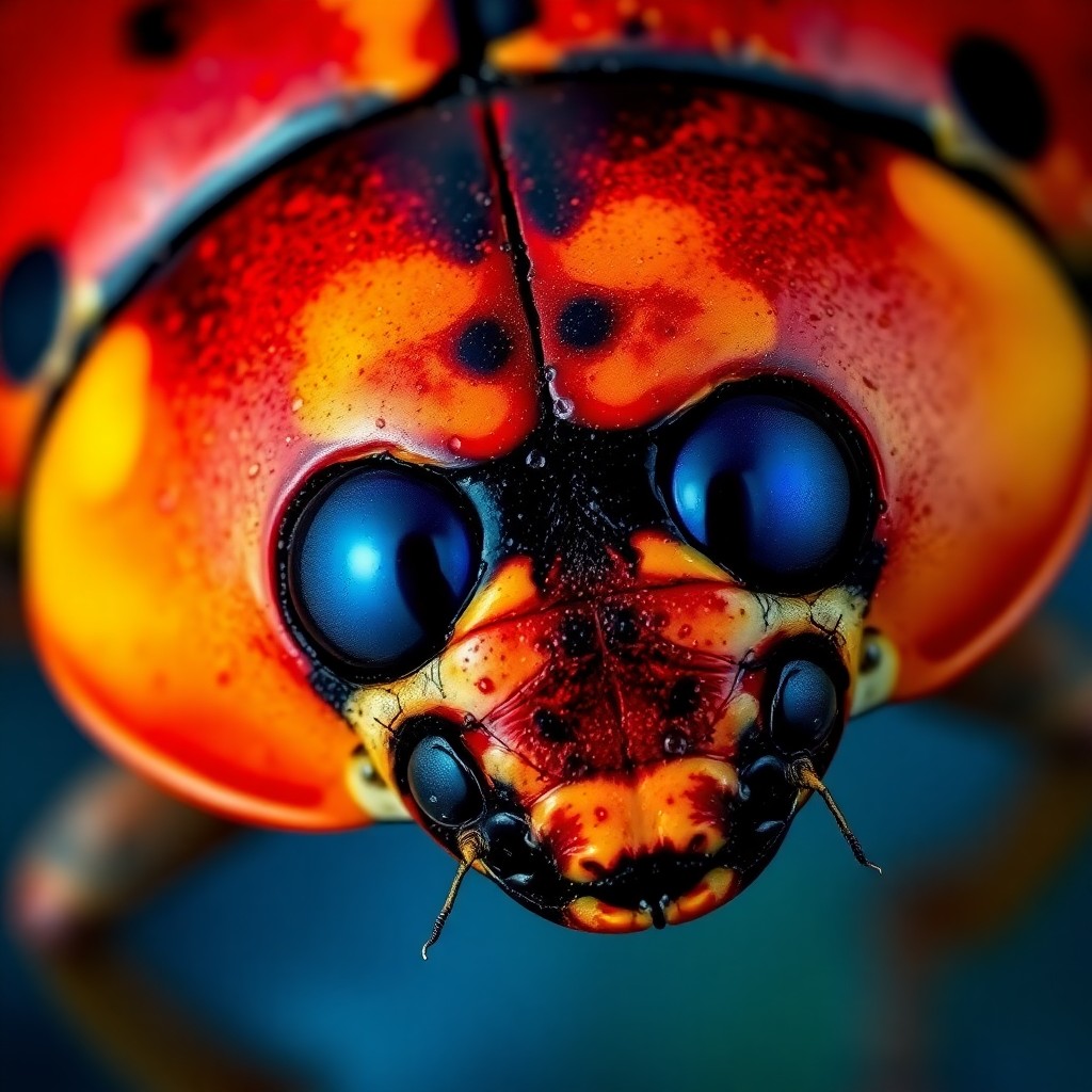 AI generated art for prompt: A captivating image should be crafted in the surreal style, depicting an up-close view of a ladybug'