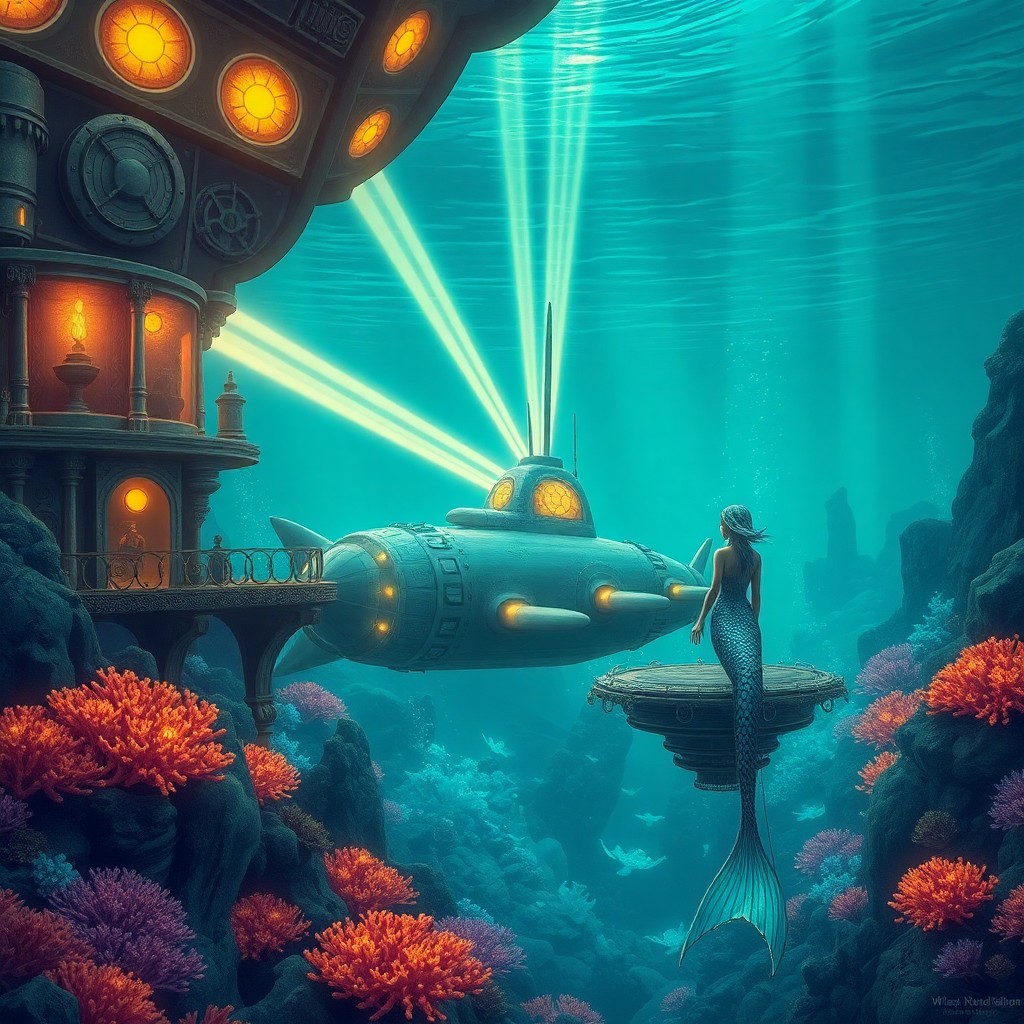 AI generated art for prompt: Craft an elaborate digital artwork depicting a futuristic underwater metropolis, evoking the imagina