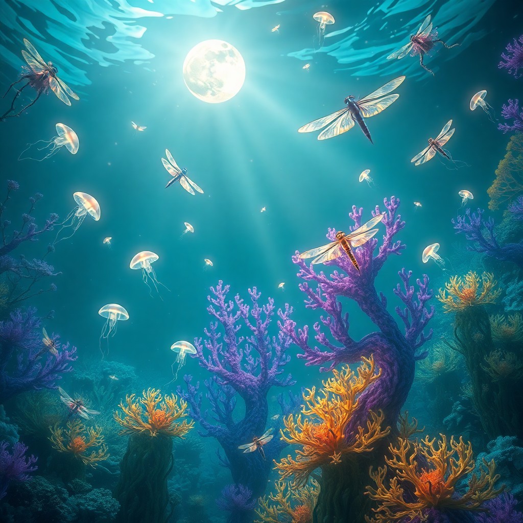 AI generated art for prompt: A captivating digital artwork showcases an enchanting underwater sanctuary adorned with luminous pla