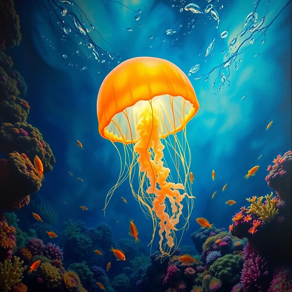 AI generated art for prompt: Envision an oil painting masterpiece capturing an enchanting underwater world reminiscent of Rembran