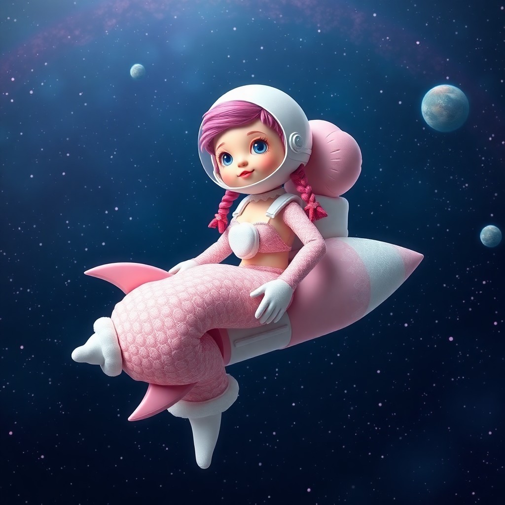 AI generated art for prompt: A whimsical digital art portrait depicting a mermaid astronaut floating in outer space, reminiscent 