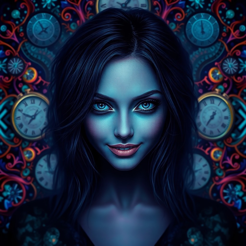 AI generated art for prompt: An enigmatic digital art portrait depicts a mysterious woman within an otherworldly setting reminisc