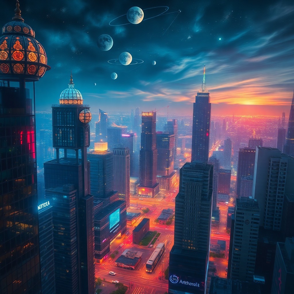 AI generated art for prompt: Imagine a nocturnal cityscape in the heart of an advanced metropolis, captured with the dreamlike qu