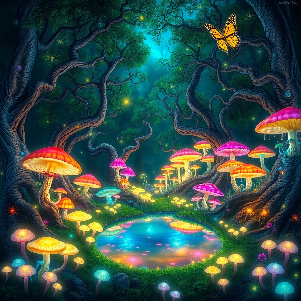 AI generated art for prompt: In this mesmerizing artwork, an enchanting fairy tale forest intertwines with the surrealism of a dr