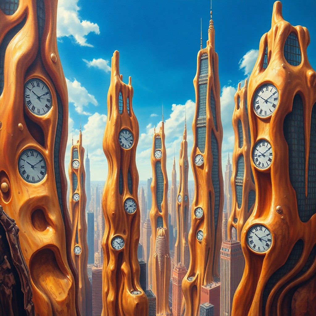 AI generated art for prompt: A surreal cityscape painting depicting a futuristic metropolis where skyscrapers soar into the sky, 