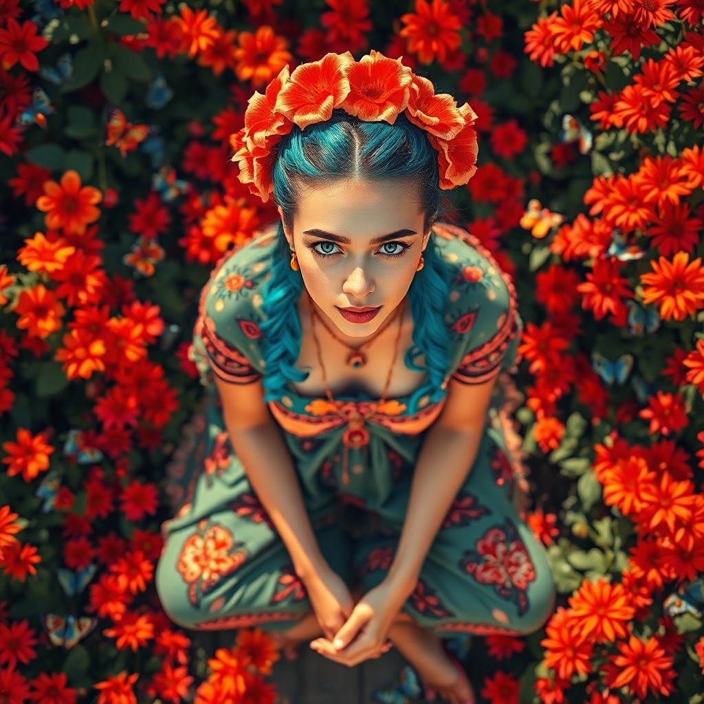 AI generated art for prompt: A captivating portrait in an alluring style reminiscent of Frida Kahlo's iconic works, featuring a y