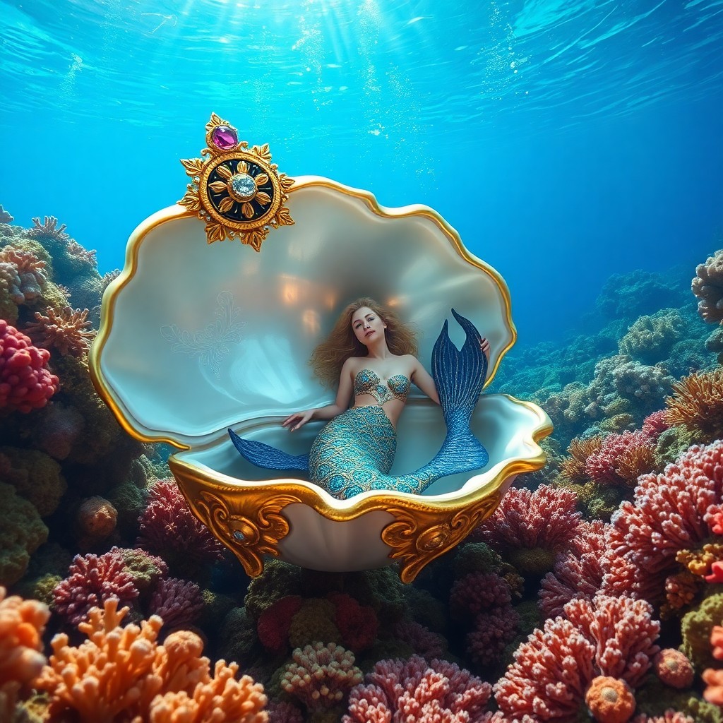 AI generated art for prompt: Visualize an enchanting underwater tableau reminiscent of surrealistic dreamscapes, where fantastica