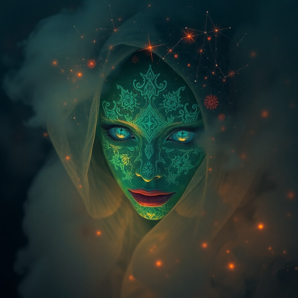 AI generated art for prompt: An alluring digital art portrait showcases an enigmatic figure enveloped in ethereal mist, exuding c