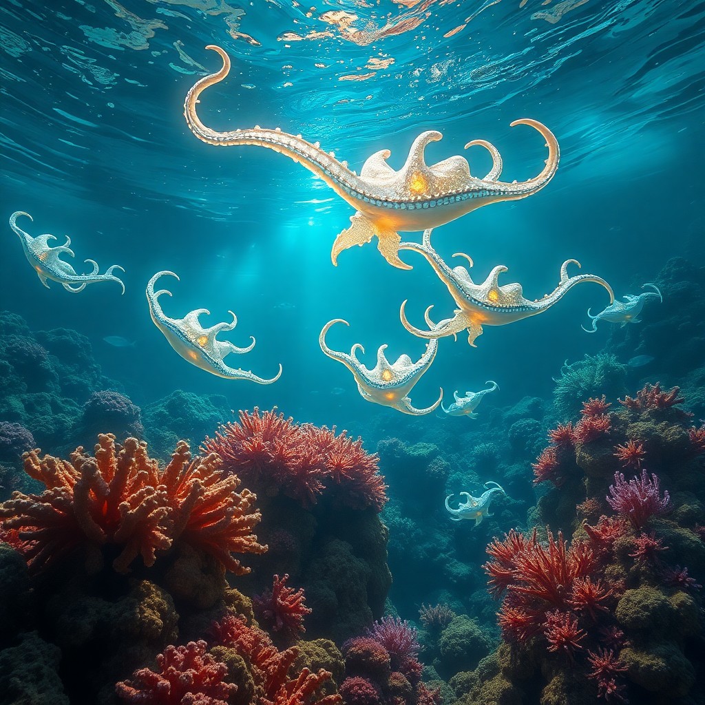 AI generated art for prompt: Envision an alluring underwater landscape, evocative of the fantastical realms depicted in cinematic