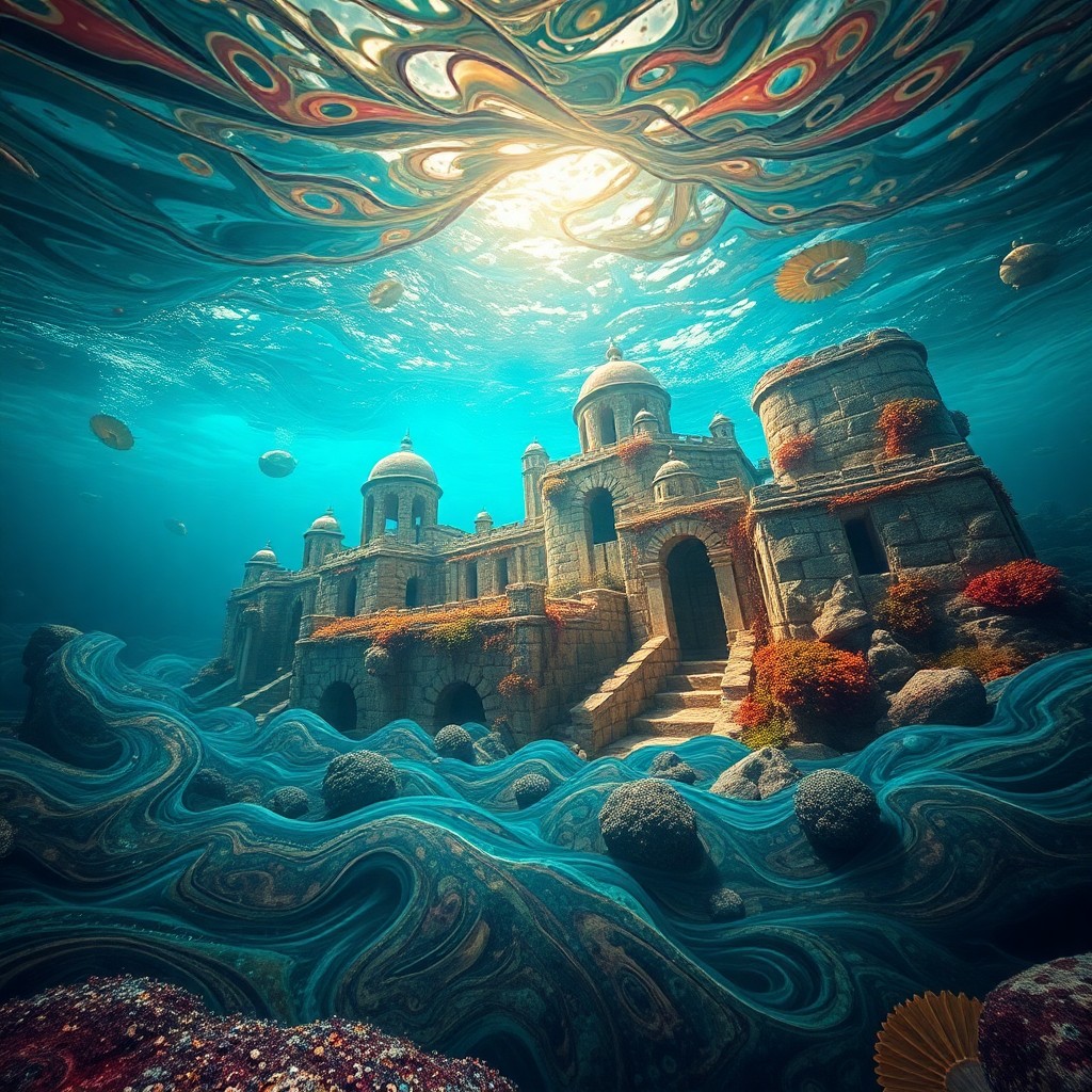 AI generated art for prompt: Imagine a surreal underwater scene from an enchanting perspective, reminiscent of the dreamlike land