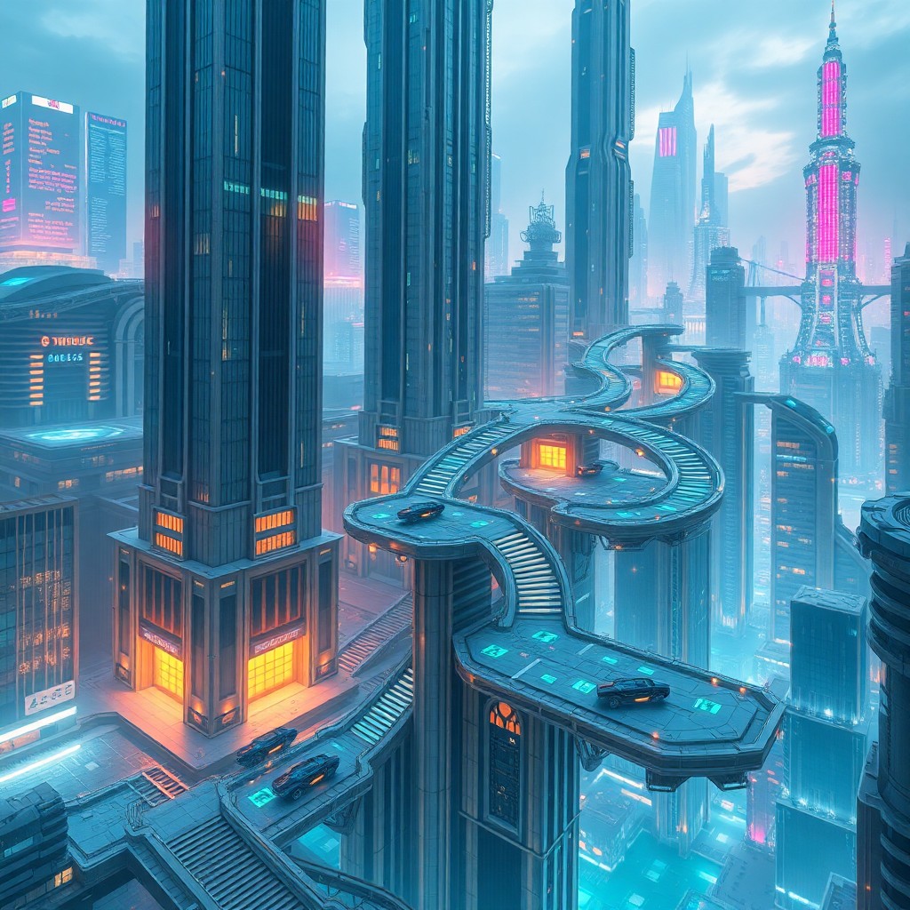 AI generated art for prompt: Create an image showcasing a futuristic cityscape with towering skyscrapers and flying vehicles navi