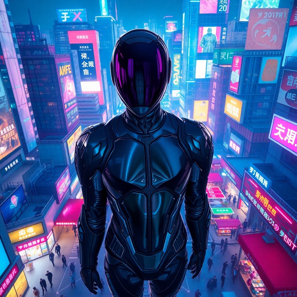 AI generated art for prompt: A futuristic cityscape bathed in vibrant neon lights and holographic advertisements captures the vie