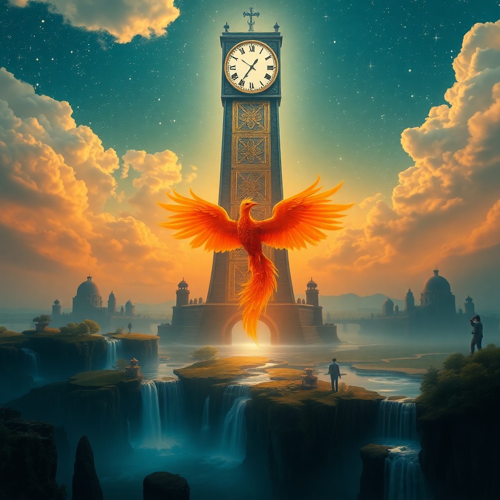 AI generated art for prompt: An imaginative digital art piece depicting a grand celestial tower rising from a serene landscape fi