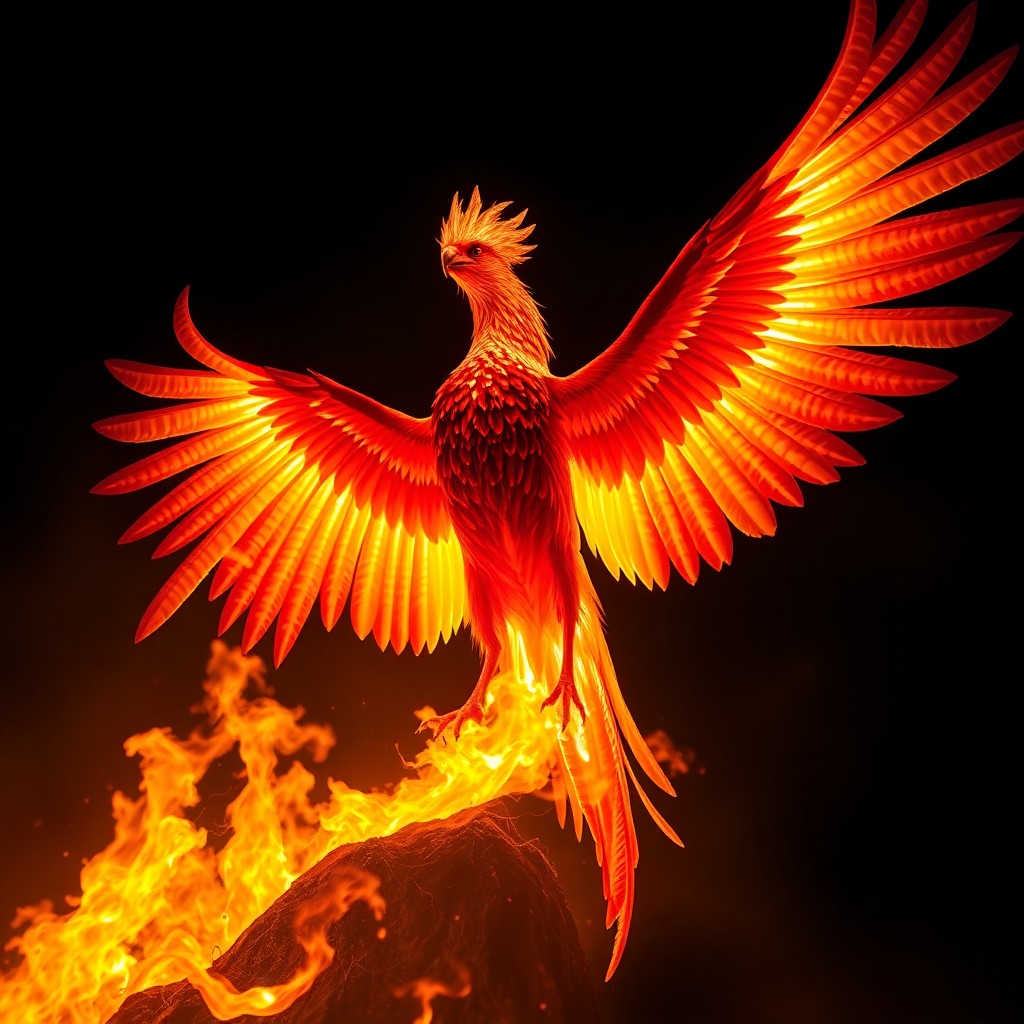 AI generated art for prompt: A portrait in the chiaroscuro style captures the mythical essence of a phoenix rising from an infern