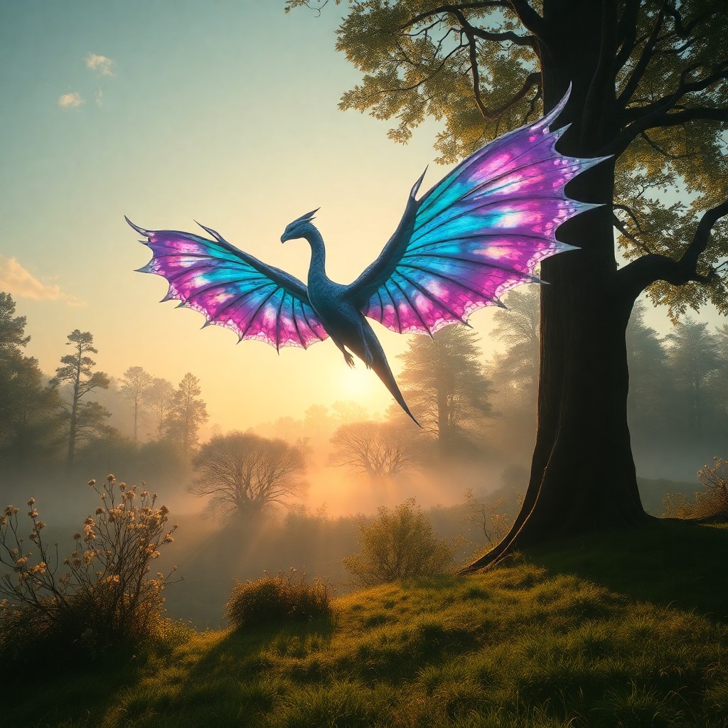 AI generated art for prompt: An alluring digital artwork captures a wondrous moment as an awe-inspiring mythical creature ascends