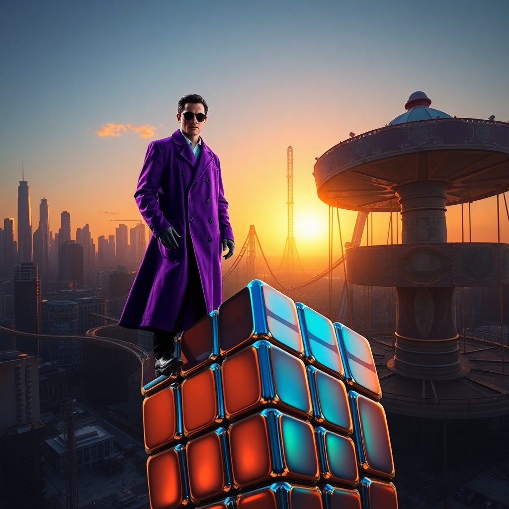 AI generated art for prompt: A surreal digital artwork portrays a futuristic cityscape at dusk, with skyscrapers casting elongate