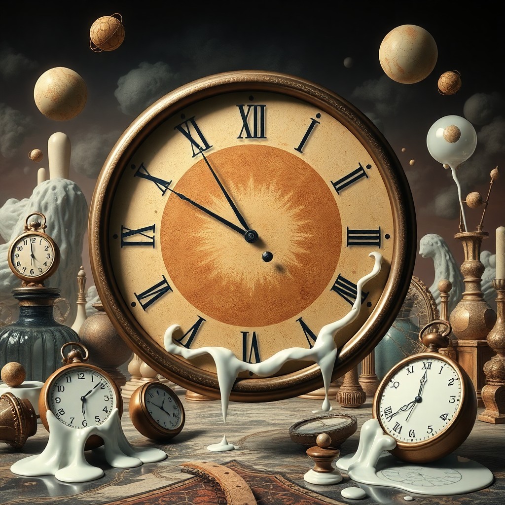 AI generated art for prompt: Create an image in the surrealistic style of Dali-esque dreamscapes, featuring a colossal clock face