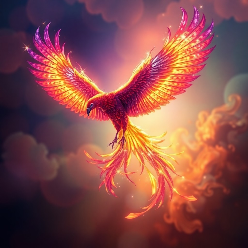 AI generated art for prompt: Imagine a digital art portrait depicting an awe-inspiring phoenix taking flight from its ashes, remi