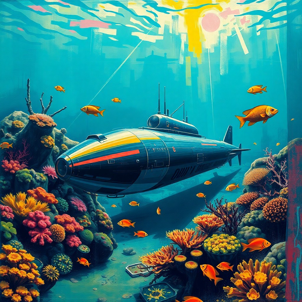 AI generated art for prompt: A captivating underwater scene is depicted in an urban graffiti-inspired style, with vibrant colors 