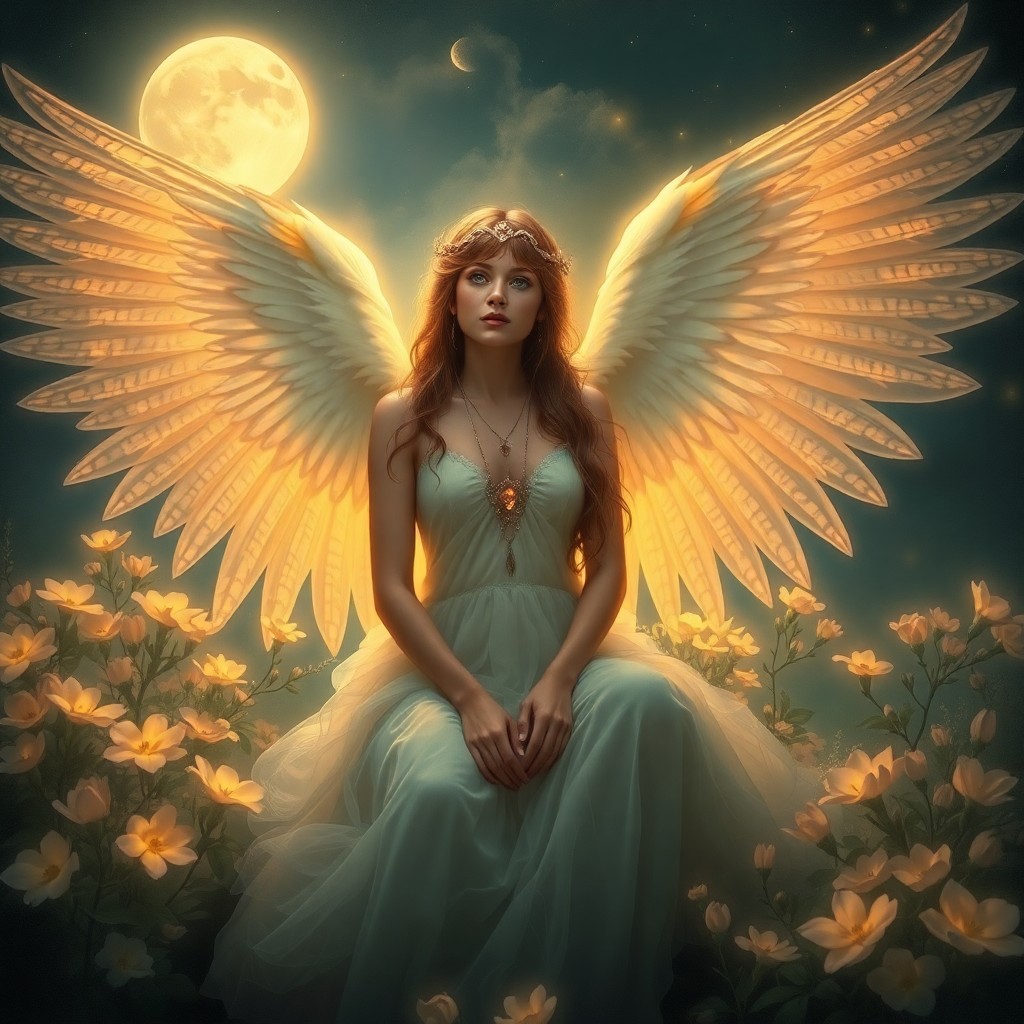 AI generated art for prompt: A mesmerizing portrait in the style of Pre-Raphaelite art portrays an enigmatic being with wings spa