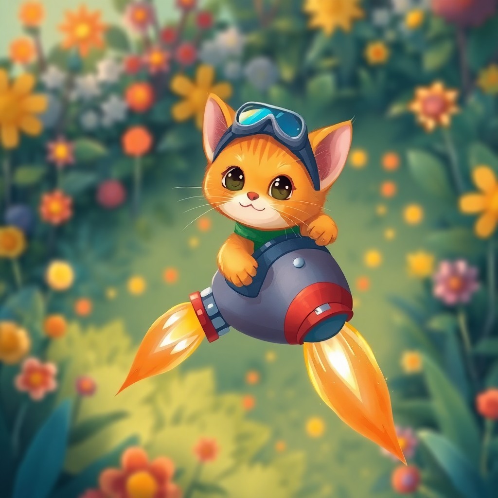 AI generated art for prompt: An imaginative illustration captures a curious orange kitten donning a tiny pilot's cap and goggles,