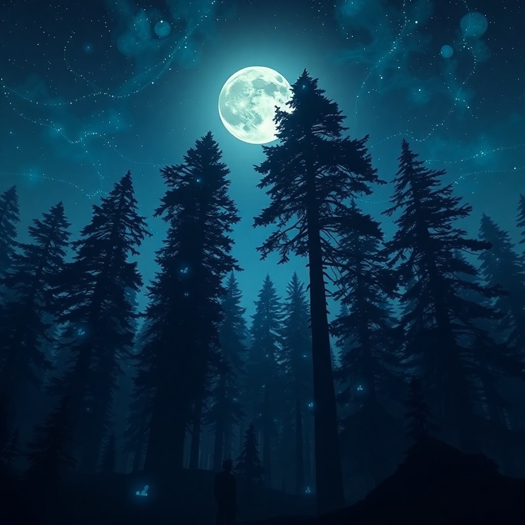 AI generated art for prompt: Envision a captivating digital artwork showcasing an enchanting nocturnal forest scene, where majest