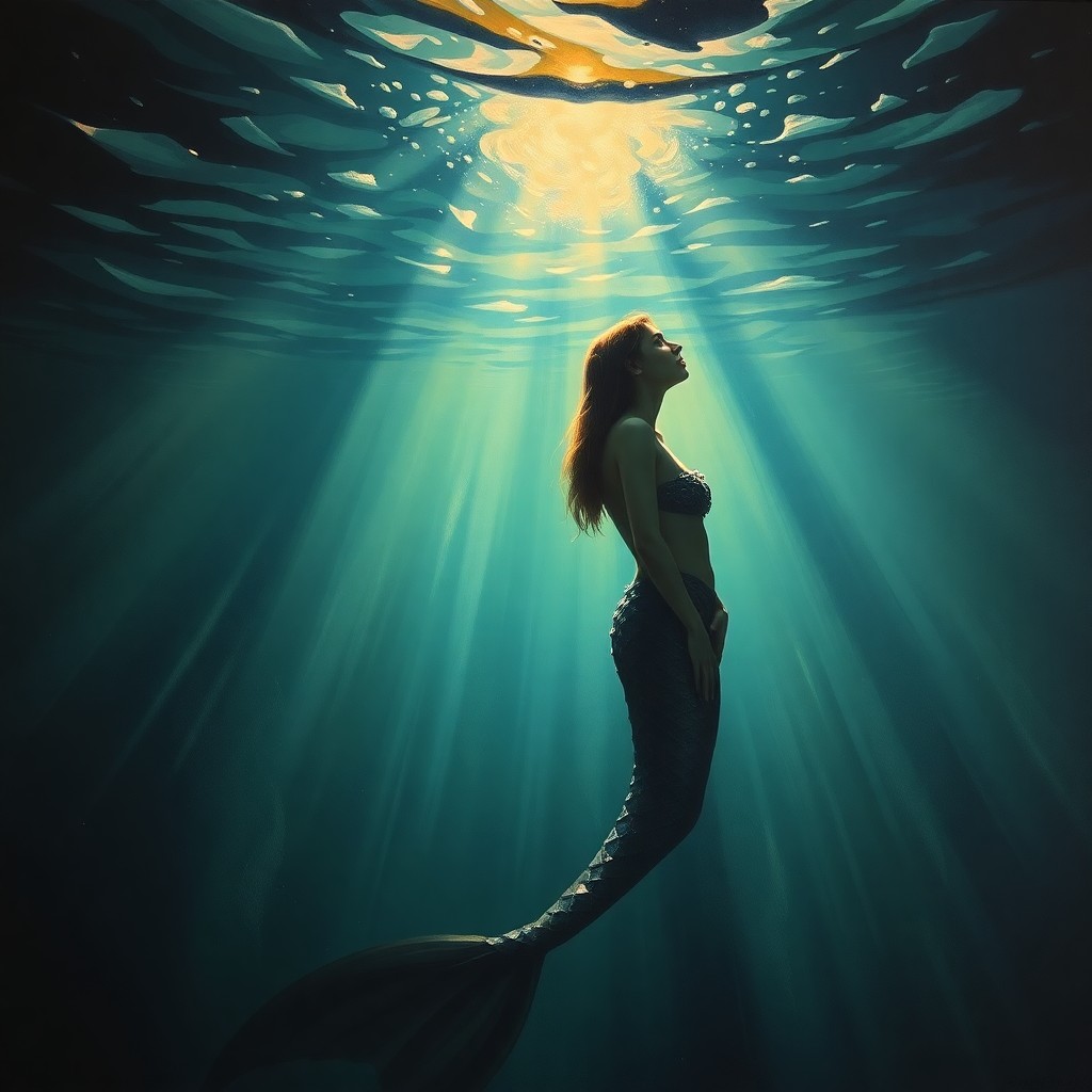 AI generated art for prompt: An oil painting showcasing an enchanting underwater scene illuminated by soft candlelight, reminisce