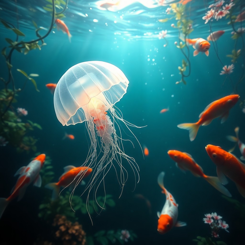 AI generated art for prompt: Craft an alluring digital artwork reminiscent of surrealism, portraying a fantastical underwater env