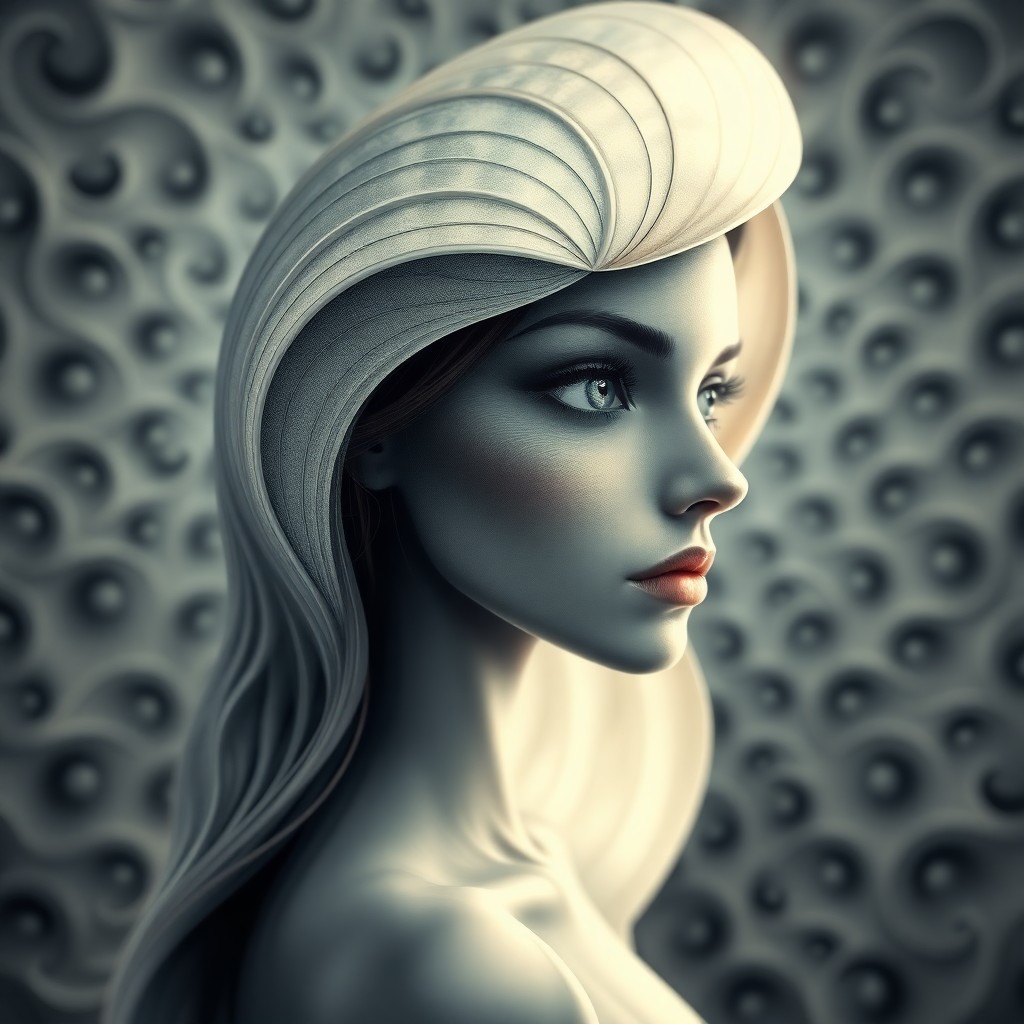 AI generated art for prompt: A mesmerizing digital artwork presents an enigmatic female portrait, featuring intricate lines remin