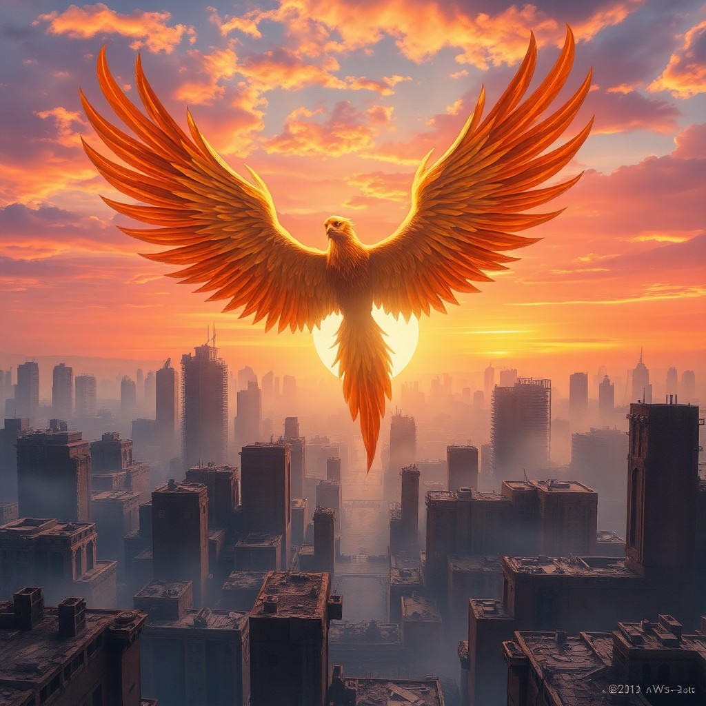 AI generated art for prompt: Imagine an awe-inspiring digital art portrait showcasing an enchanting phoenix emerging from the rem