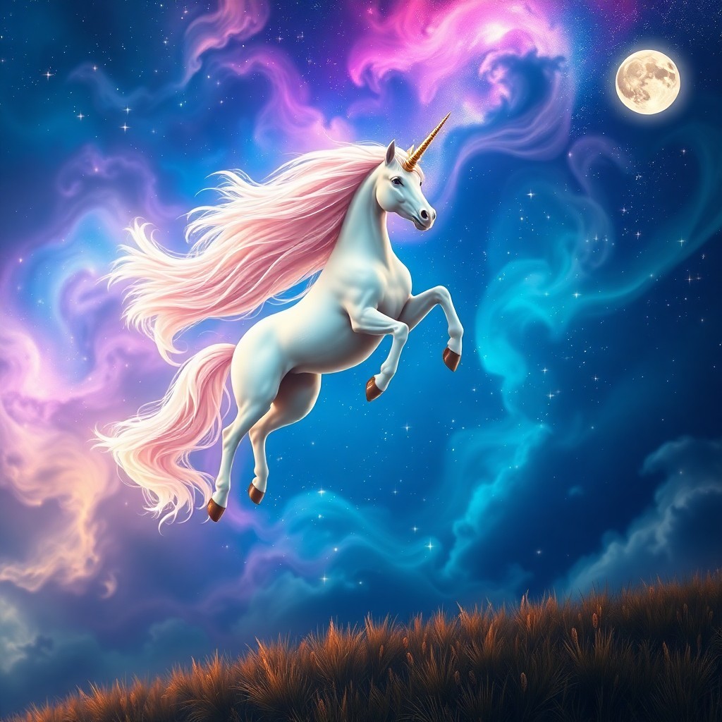 AI generated art for prompt: Imagine a breathtaking digital artwork in a mesmerizing fantasy style, depicting a regal unicorn maj