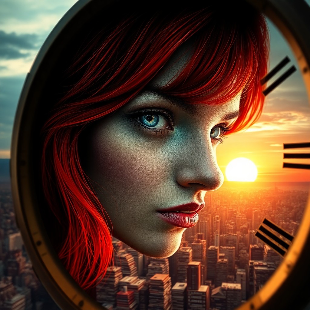 AI generated art for prompt: A surreal portrait in the style of melting timepieces, this image presents an enigmatic woman with c