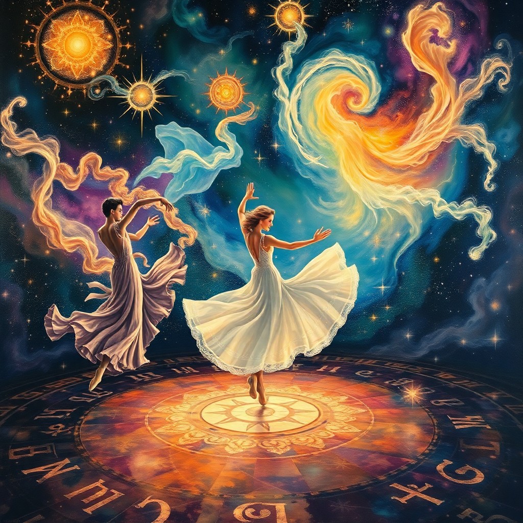 AI generated art for prompt: A mesmerizing oil painting captures the essence of an ethereal dance, blending elements of Art Nouve