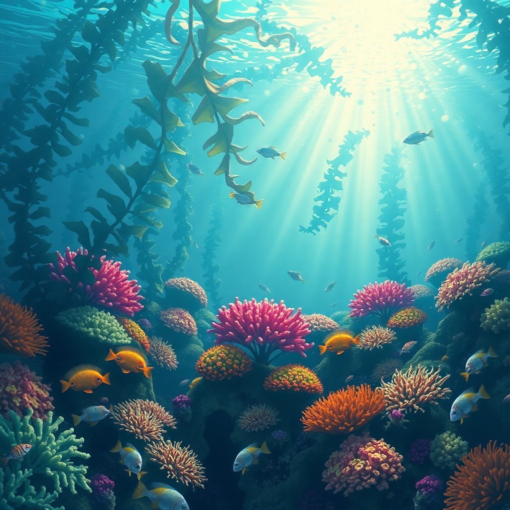 AI generated art for prompt: An enchanting underwater scene is illustrated in an ethereal style reminiscent of impressionism, whe