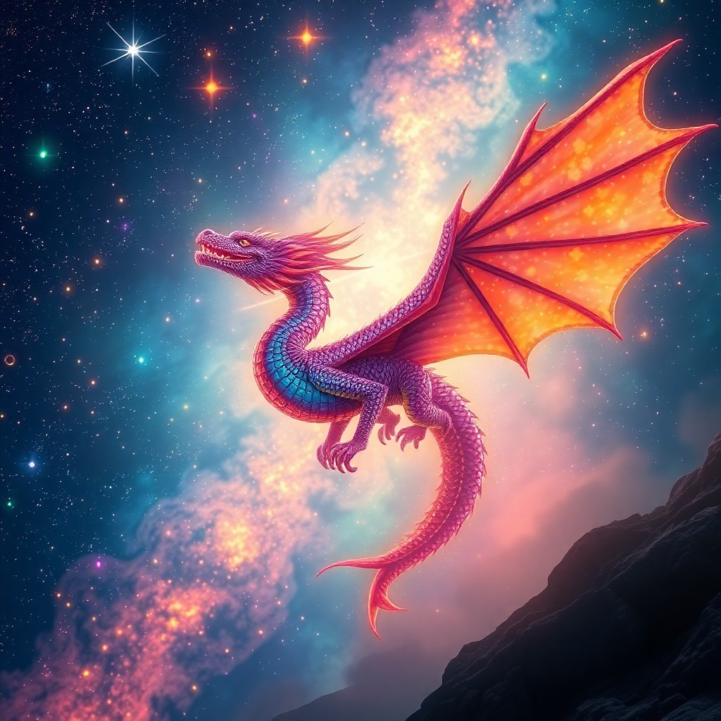 AI generated art for prompt: A breathtaking digital artwork showcasing an awe-inspiring dragon gracefully gliding through a mesme