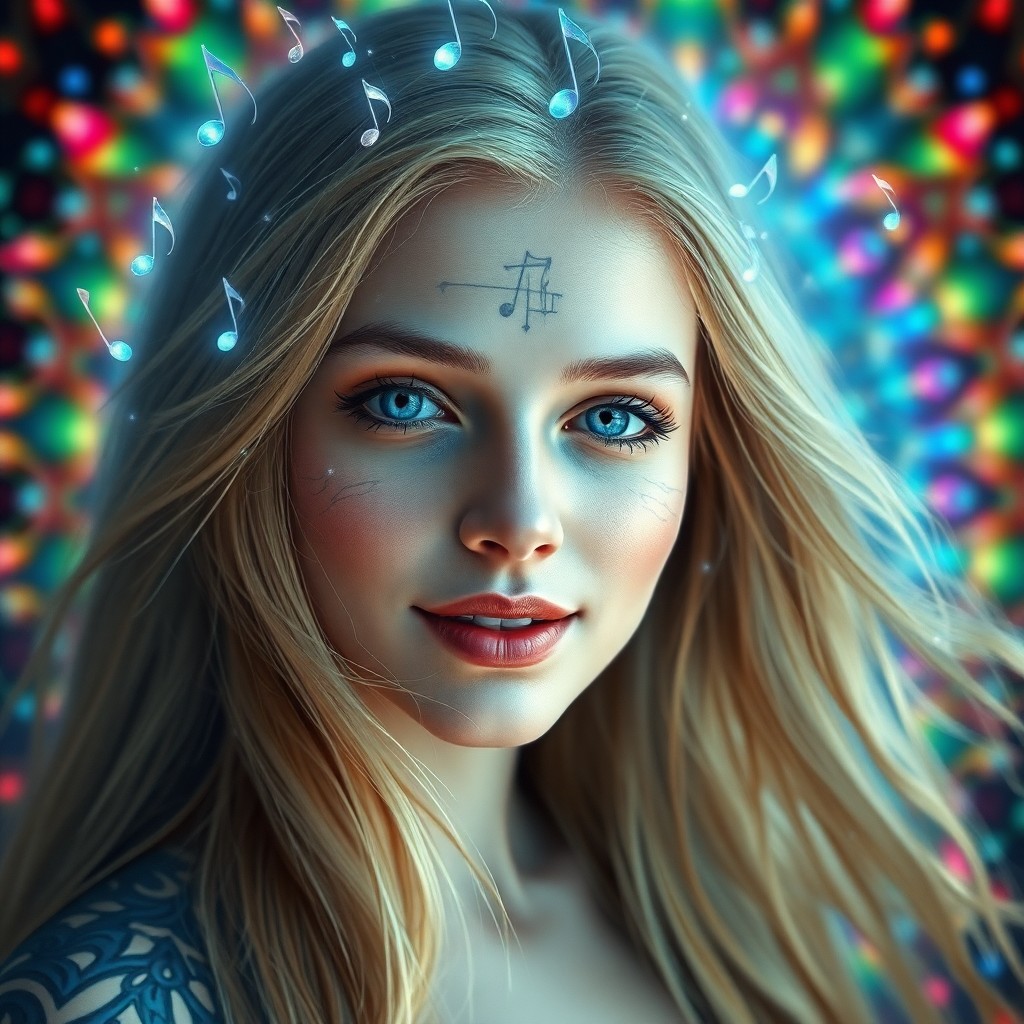 AI generated art for prompt: A surreal digital art portrait captures an enigmatic female figure with captivating blue eyes and lo