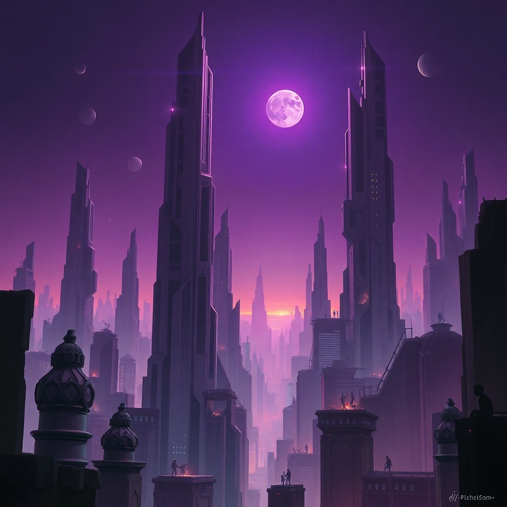 AI generated art for prompt: A surreal digital artwork depicting a futuristic cityscape at night, where towering skyscrapers morp