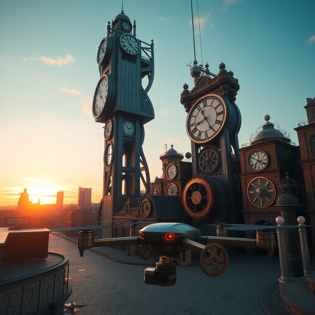 AI generated art for prompt: Imagine a futuristic steampunk cityscape at dusk, with towering clockwork structures reminiscent of 