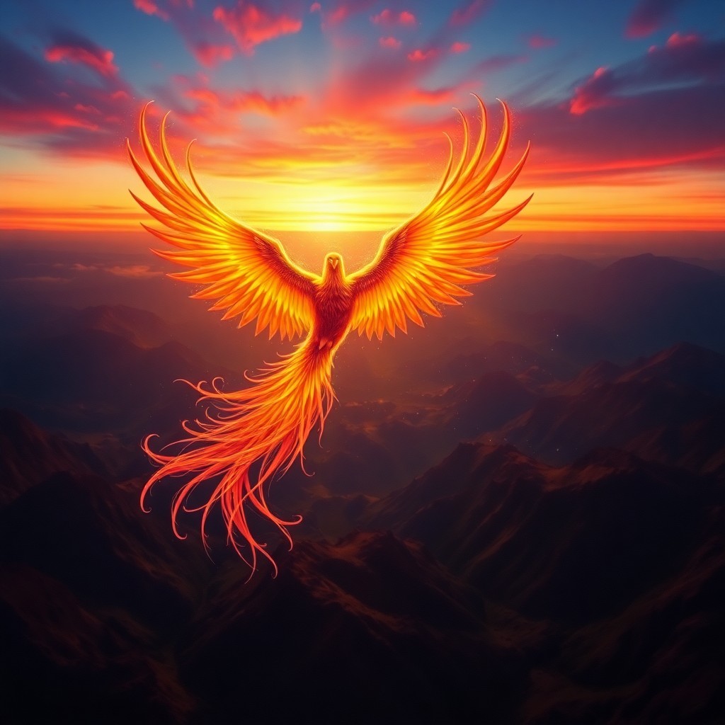 AI generated art for prompt: Imagine a dreamlike realm where an awe-inspiring phoenix, crafted in the manner of chiaroscuro techn