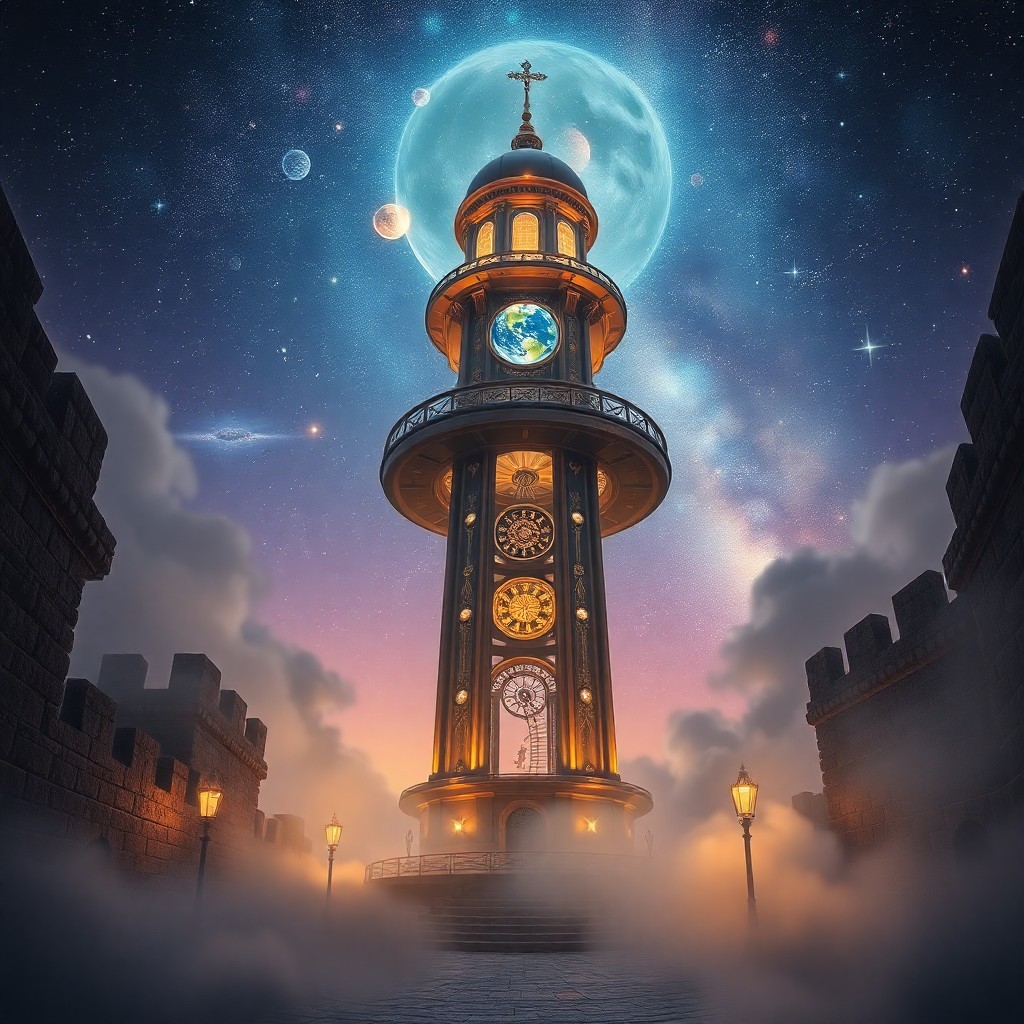 AI generated art for prompt: A captivating digital artwork depicting an awe-inspiring celestial tower within a whimsical dreamsca