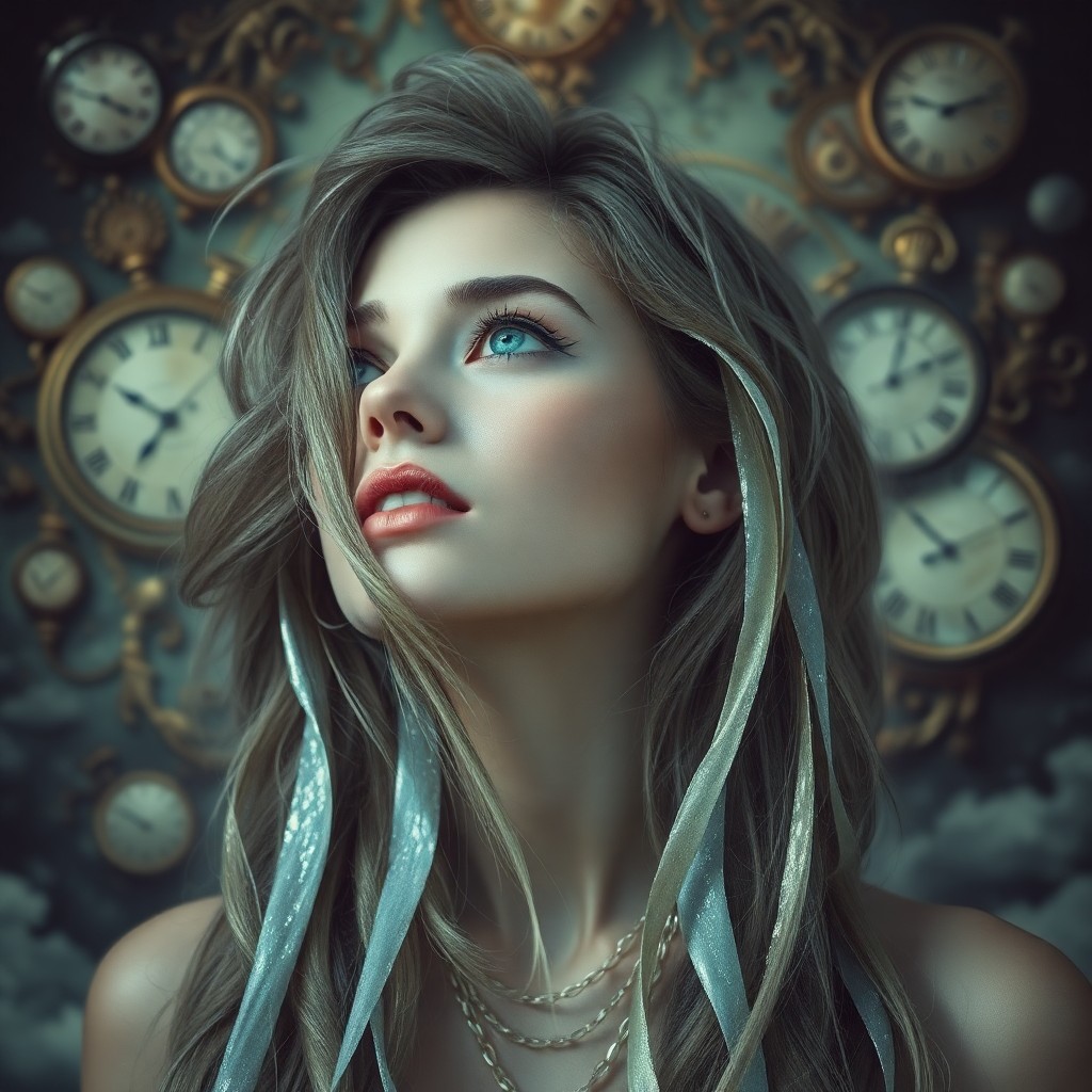 AI generated art for prompt: A captivating portrait in the surrealistic style, showcasing an enigmatic woman with hair composed o