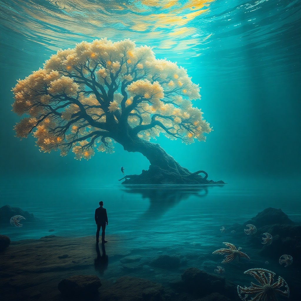 AI generated art for prompt: Imagine an enchanting digital artwork depicting an underwater realm, characterized by vivid hues and