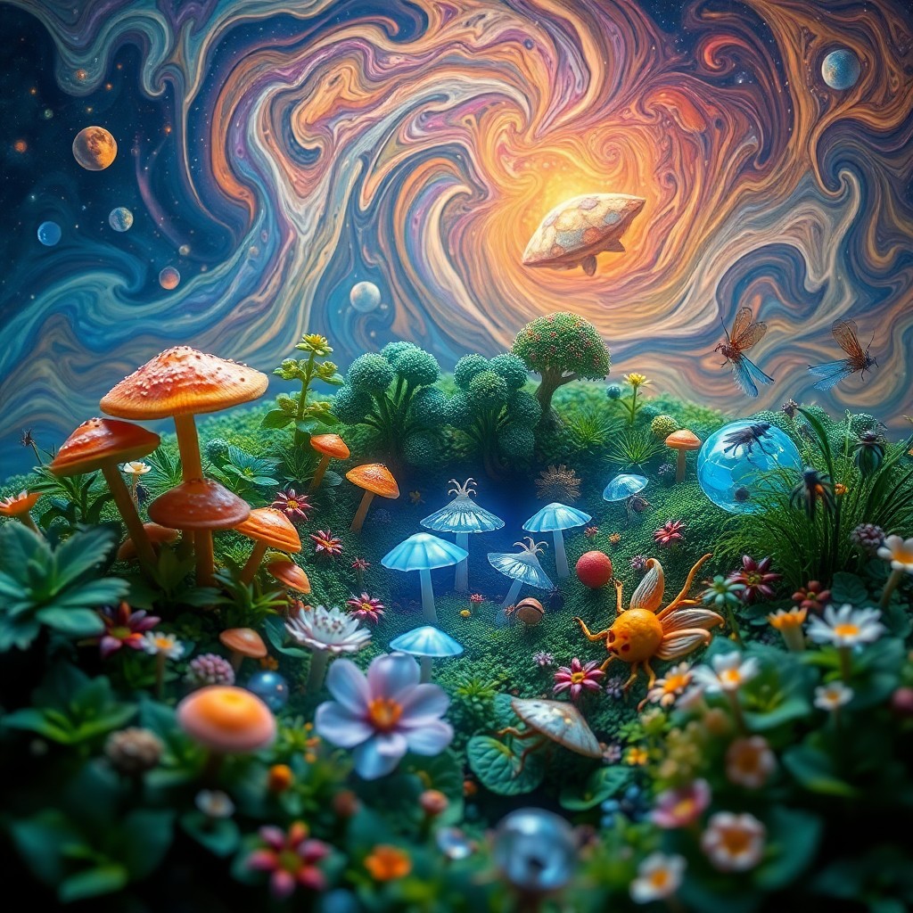 AI generated art for prompt: Craft an image characterized by intricate surrealism, reminiscent of a fantastical landscape painter