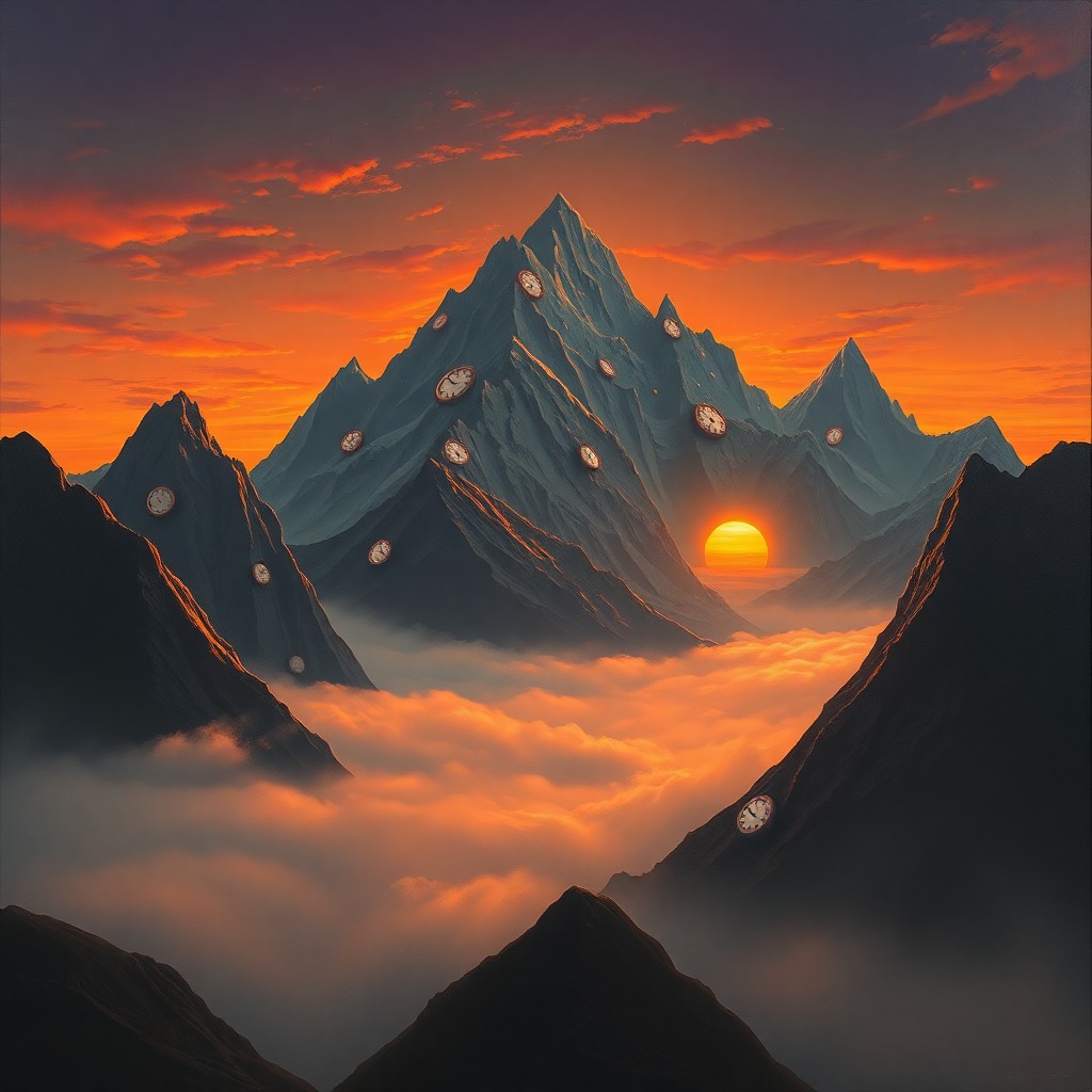 AI generated art for prompt: Picture a surrealistic landscape painting characterized by its dreamlike quality and impossible geom