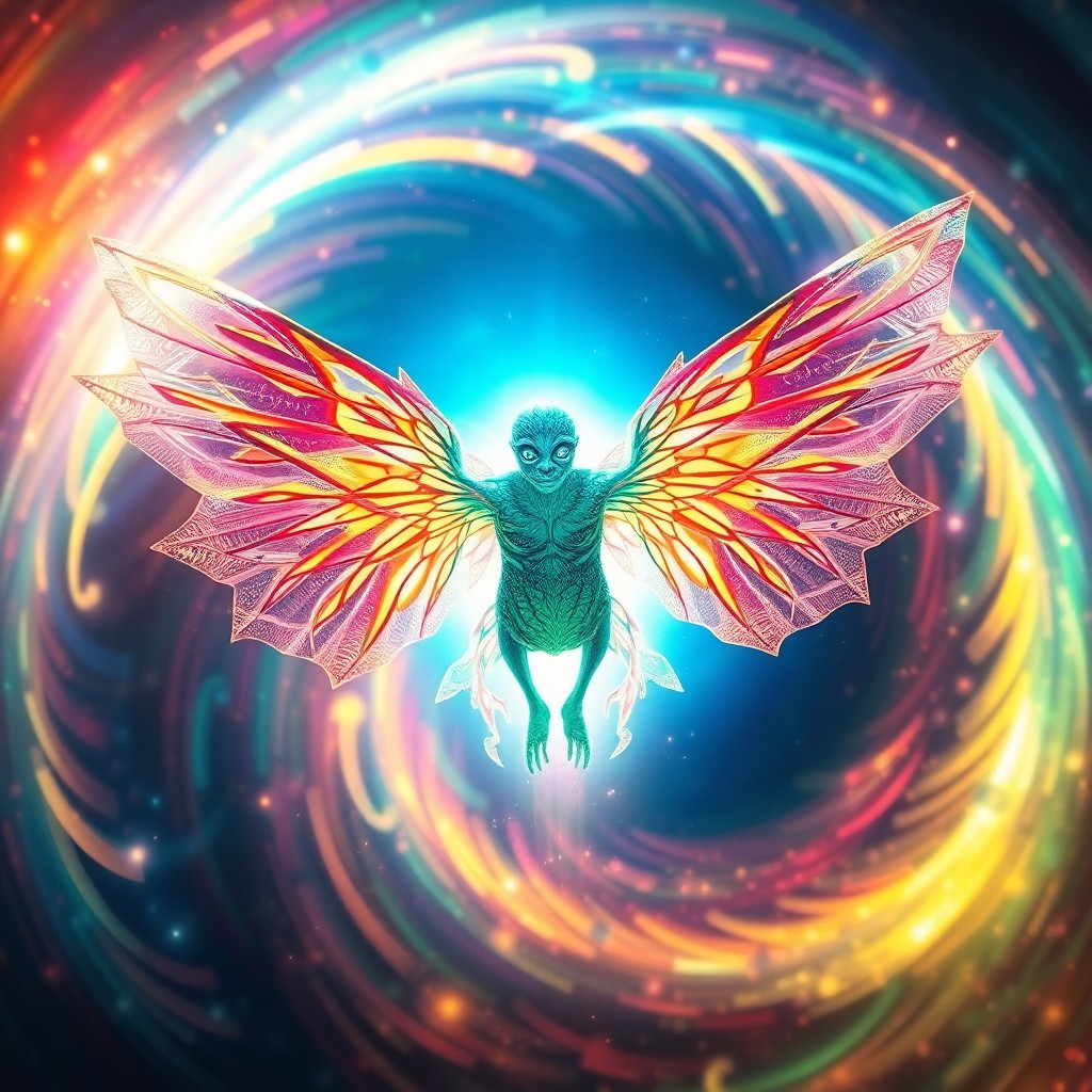 AI generated art for prompt: A captivating digital artwork portrays an enigmatic celestial being hovering in mid-air surrounded b