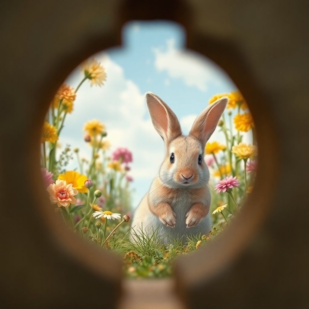 AI generated art for prompt: Craft an image that blends the whimsical charm of Beatrix Potter's illustrations with surreal elemen