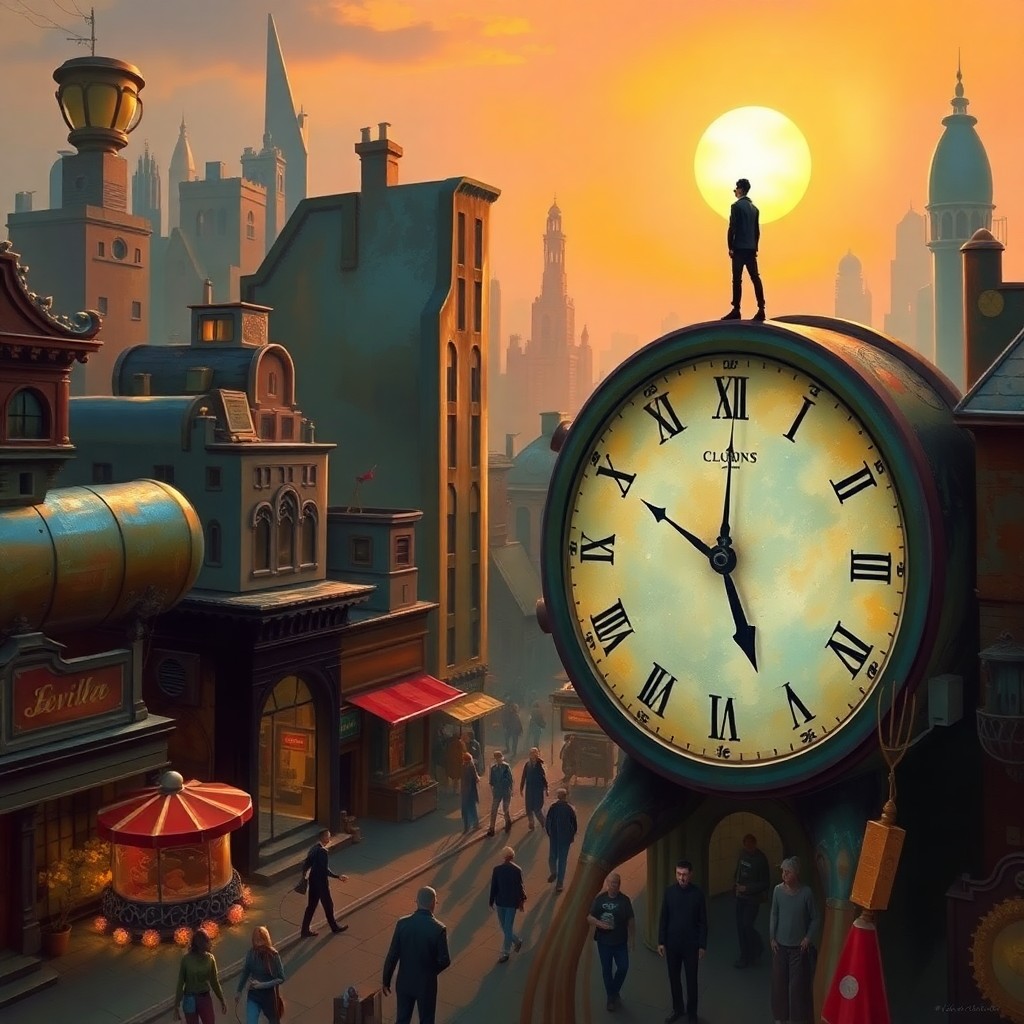 AI generated art for prompt: Picture a surreal cityscape at dawn, where the sun's first light casts long shadows across buildings