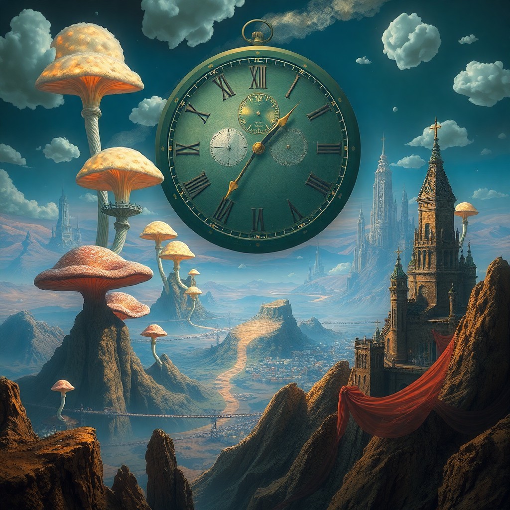 AI generated art for prompt: Craft an image embodying the surreal essence of Dali's dreamscapes, depicting a sweeping aerial view