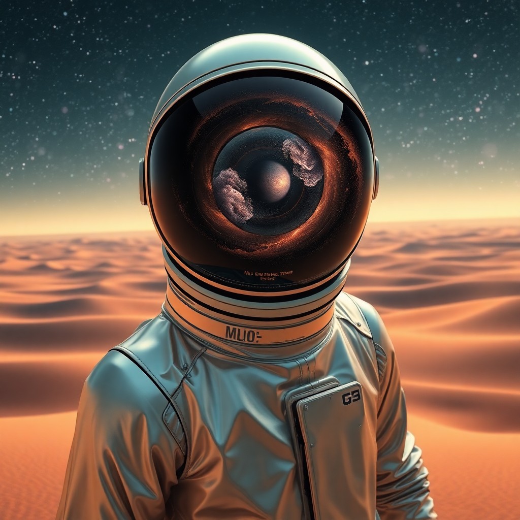AI generated art for prompt: A close-up portrait from an unconventional perspective showcases a solitary figure wearing a lustrou